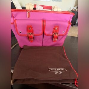Coach twl Hampton garden tote purplish pink red nwt dust bag included